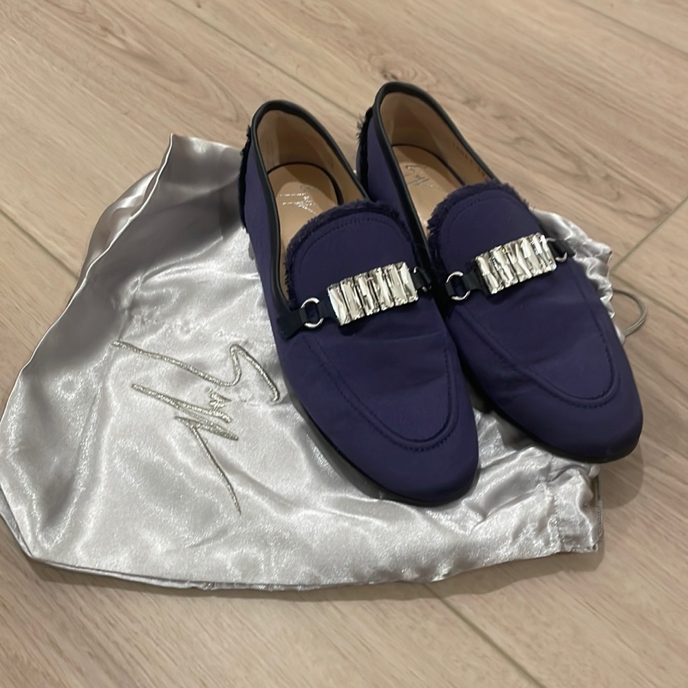 Navy Giuseppe Zanotti Flat Loafers with Jewels
